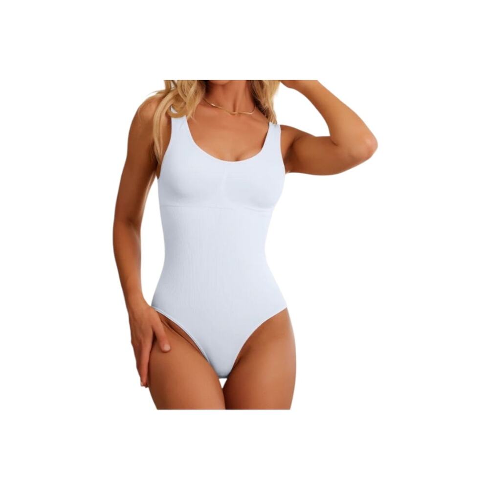 OQQ Womens White Sleeveless Ribbed Bodysuit Size XL